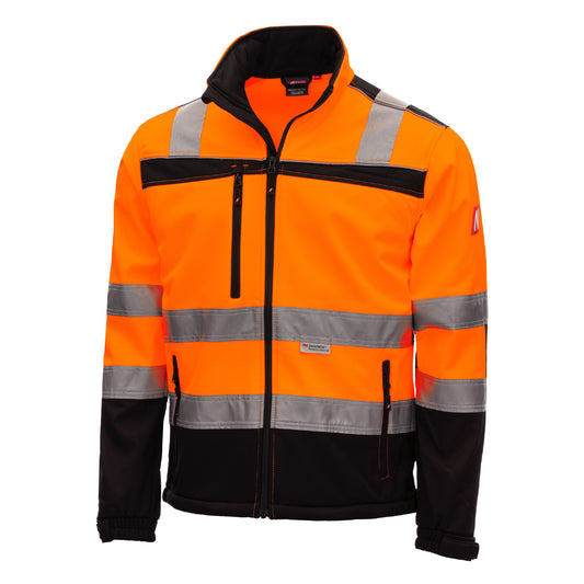NITRAS MOTION TEX VIZ, high-visibility softshell jacket, neon orange / black