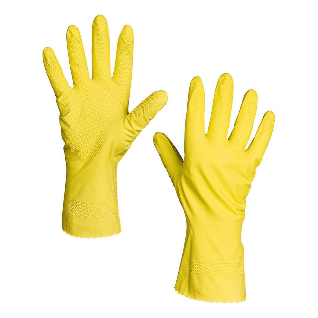 A pair of yellow Nölle Profi Brush latex household gloves from Nölle Profi Brush Bürsten- & Pinseltechnik e.K., with a textured palm and extended cuffs - perfect for daily cleaning tasks.