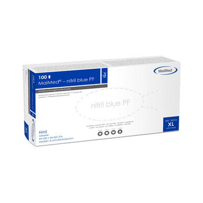 MaiMed-nítríle gorm PF Gorm, neamh-steiriúil, púdar. Lámhainní saor ó laitéis 100 píosa/bosca