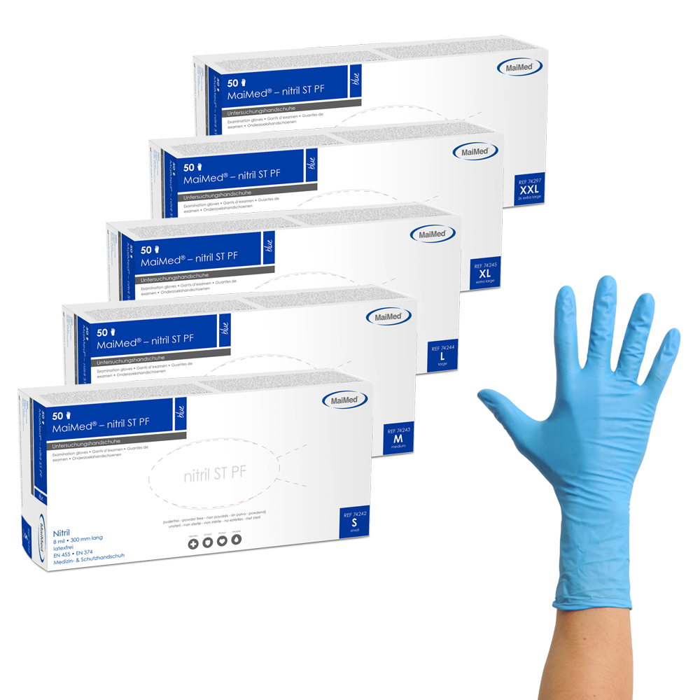 MaiMed-nitrile blue, non-sterile protective gloves, powder-free, thickness 8mil 50 pieces/box