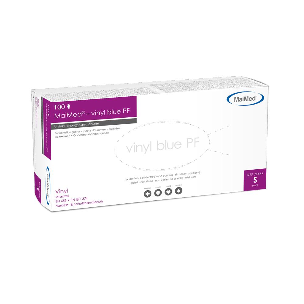 Lámhainní scrúdaithe vinile maiMed-vinile PF, neamh-steiriúil, saor ó phúdar 100 píosa/bosca