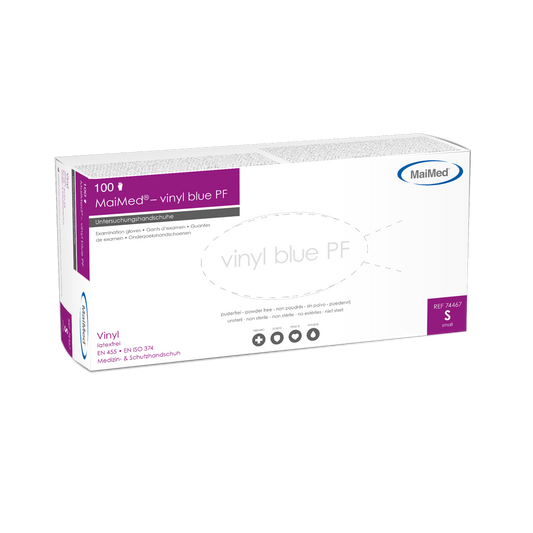 Lámhainní scrúdaithe vinile maiMed-vinile PF, neamh-steiriúil, saor ó phúdar 100 píosa/bosca