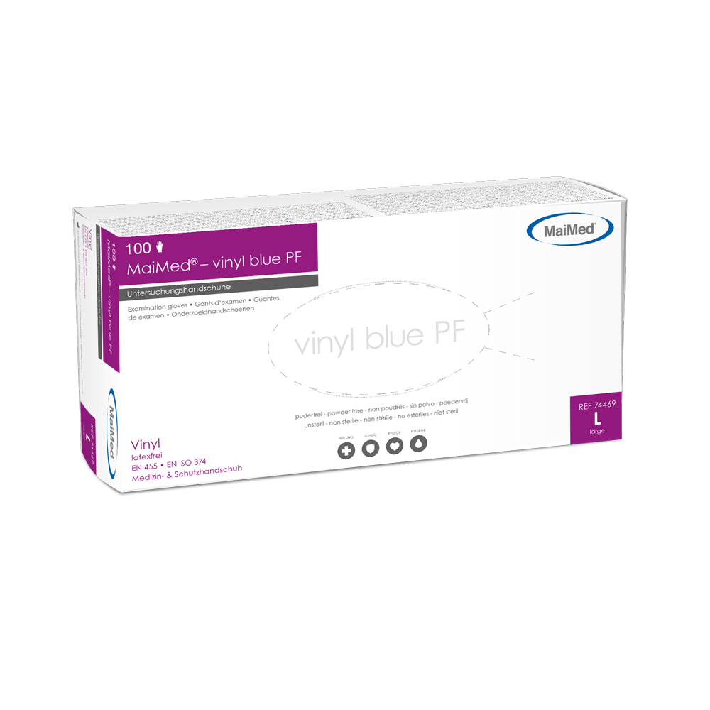 Lámhainní scrúdaithe vinile maiMed-vinile PF, neamh-steiriúil, saor ó phúdar 100 píosa/bosca