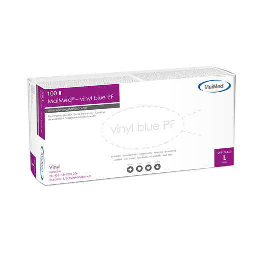 Lámhainní scrúdaithe vinile maiMed-vinile PF, neamh-steiriúil, saor ó phúdar 100 píosa/bosca