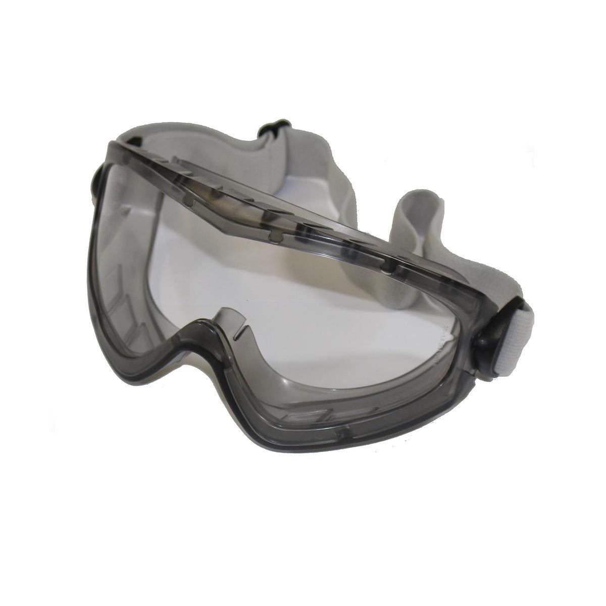 The Diversey Germany full-view safety goggles feature chemical-resistant acetate lenses, optimal sealing of the eye area, and an adjustable gray band for protection against dirt and liquids. Package contains 1 piece.