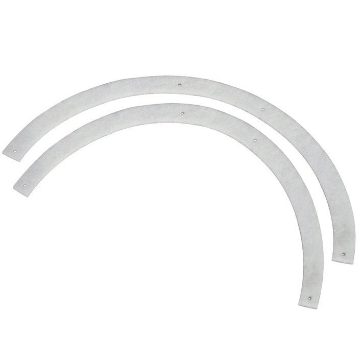 Two identical, curved metal strips with pre-drilled holes at both ends and in the middle, ideal for mounting your optional exhaust filter | Pack (1 piece) from Diversey Deutschland GmbH & Co. OHG, depicted on a white background.