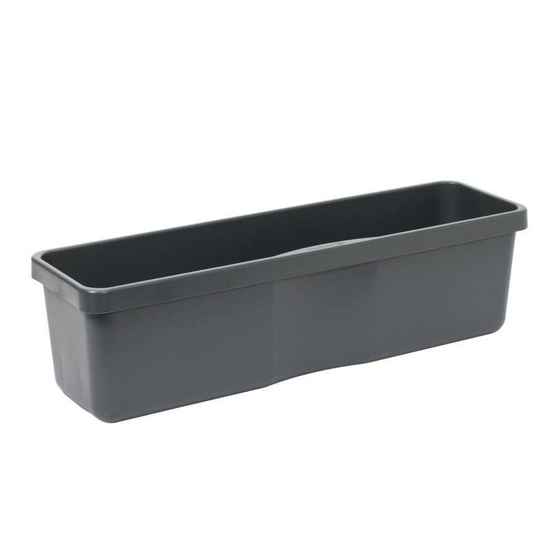 A rectangular, dark gray TASKI mop box without lid made of plastic from Diversey Deutschland GmbH & Co. OHG, designed for professional cleaning, with straight sides and rounded corners, is depicted empty against a white background.