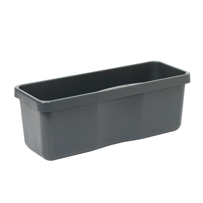 The TASKI mop box without lid from Diversey Deutschland GmbH & Co. OHG is a rectangular, gray container with rounded corners and a smooth surface, perfect for professional cleaning or efficient cleaning solutions. Shown on a white background.