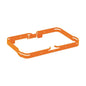 The orange, rectangular metal frame with rounded corners and side holes, the TASKI cloth box holster from Diversey Deutschland GmbH & Co. OHG suitable for 7- or 12-liter cloth boxes (7517242, 7517299), laundry bags (7517286/87) or garbage bags.