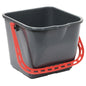 The TASKI Bucket 15L Red from Diversey Deutschland GmbH & Co. OHG is a rectangular plastic container with a red handle and internal scale, ideal for manual cleaning, delivered empty. Package unit: 1 piece.