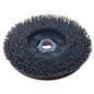 A round, black Diversey abrasive scrubbing brush (43 cm) with stiff bristles and a plastic holder, designed for swingo 1850 & 4000 floor cleaning machines. Package: 1 piece. Brand: Diversey Deutschland GmbH & Co. OHG.