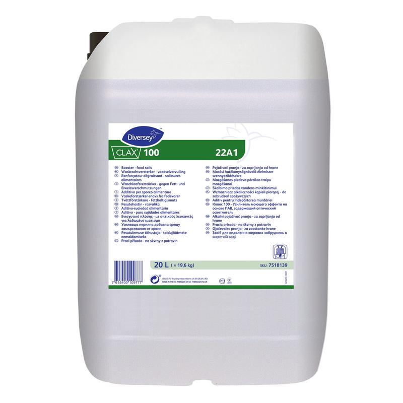 Canastar 20-lítear de Chláirseach 100 Treisitheoir Níocháin - Salachair Bhia ó Diversey Deutschland GmbH & Co. OHG, le lipéad bán ilteangach, greim agus scriúdhúnadh le haghaidh glanadh éifeachtach ar stains bia.