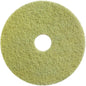 Das Diversey Twister Pad (gelb) von Diversey Deutschland GmbH & Co. OHG ist ein rundes, flaches Pad mit strukturierter Oberfläche und zentralem Loch, ideal für die Reinigung und Restaurierung von Steinböden.