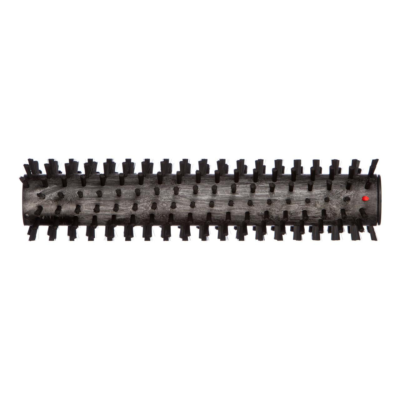 The black, cylindrical TASKI procarpet 30 extraction brush from Diversey Deutschland GmbH & Co. OHG has short, evenly distributed bristles and a small red dot at one end. Pictured on a white background. Ideal for carpets and upholstery. Package: 1 piece.
