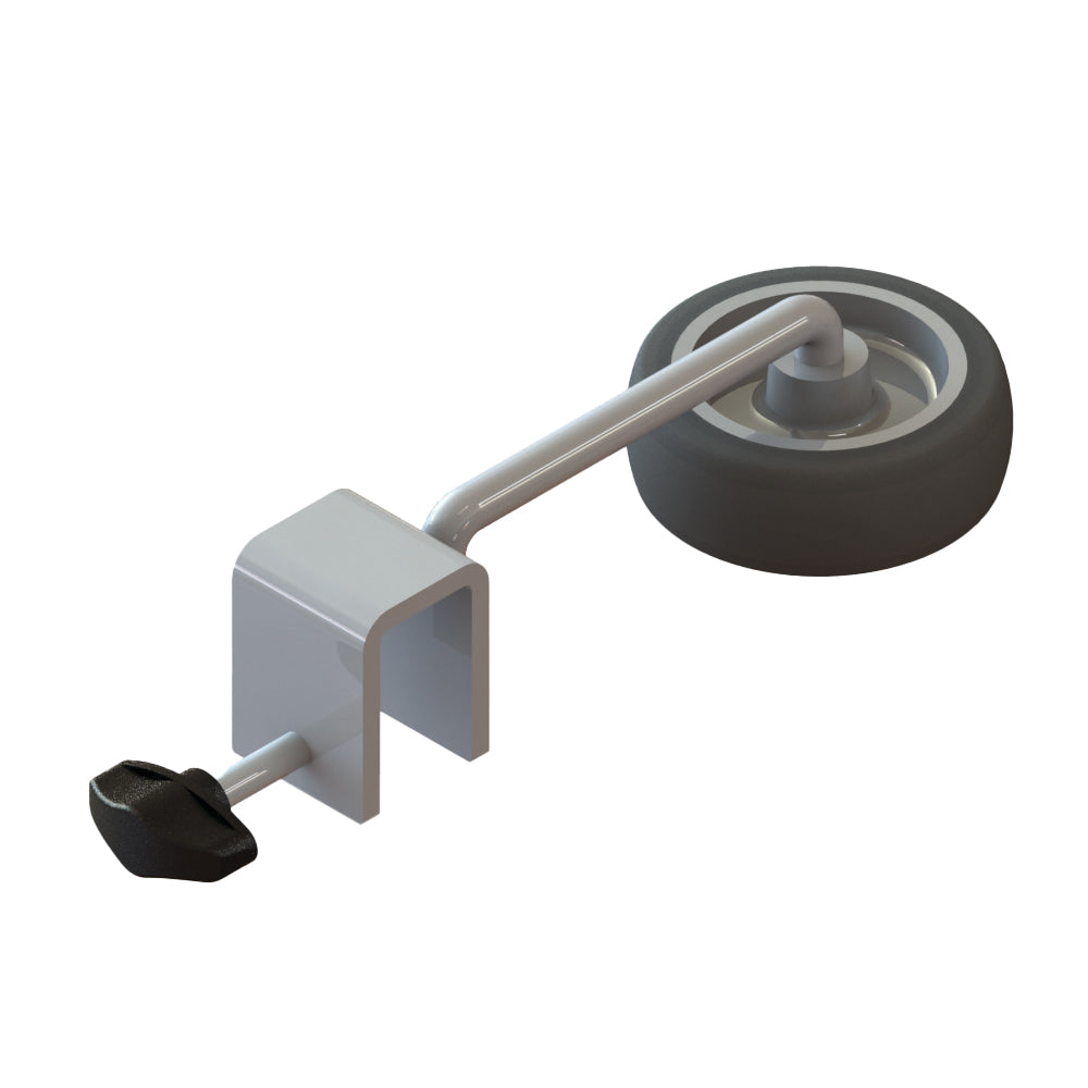 The TASKI wall protector with wheel from Diversey Deutschland GmbH & Co. OHG is a curved metal wheel with a black rubber tire and adjustable bracket - ideal as a wall or scratch protector (package: 1 piece).