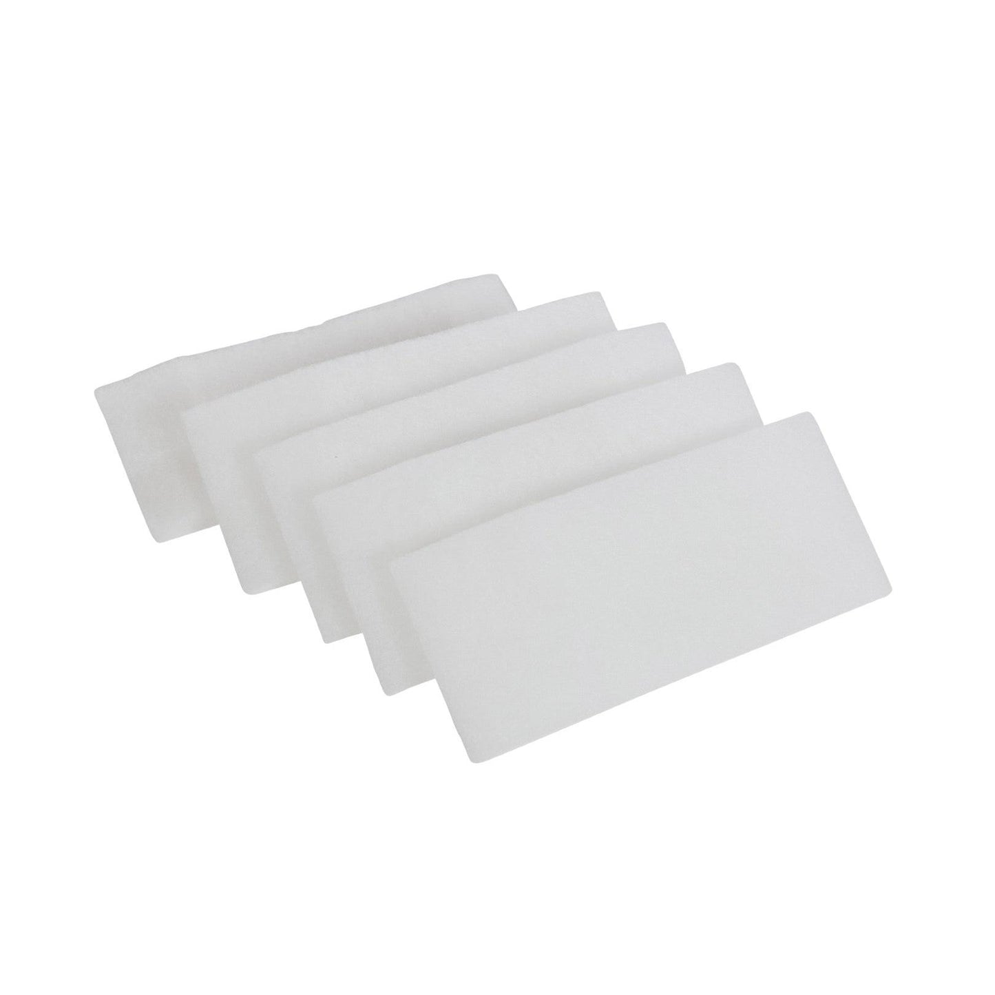 Five rectangular exhaust filters AERO 3500 pads from Diversey Deutschland GmbH & Co. OHG are arranged in a staggered row; clean and identical, they ensure clean air - package contains 5 pieces, ideal for filtration needs.