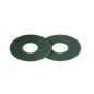 Two green floor pads 225mm from Diversey Deutschland GmbH & Co. OHG, for TASKI swingo 250µicro, are depicted overlapping on a white background. Each green round pad has a round cutout in the center. Packaging: 2 pieces.