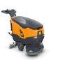 A TASKI ULTIMAXX 900 DD55 P scrubber dryer from Diversey Germany with an orange-gray design, 20L tank, and 55 cm double disc stands against a white background. The model is non-motorized and bears the visible TASKI logo.