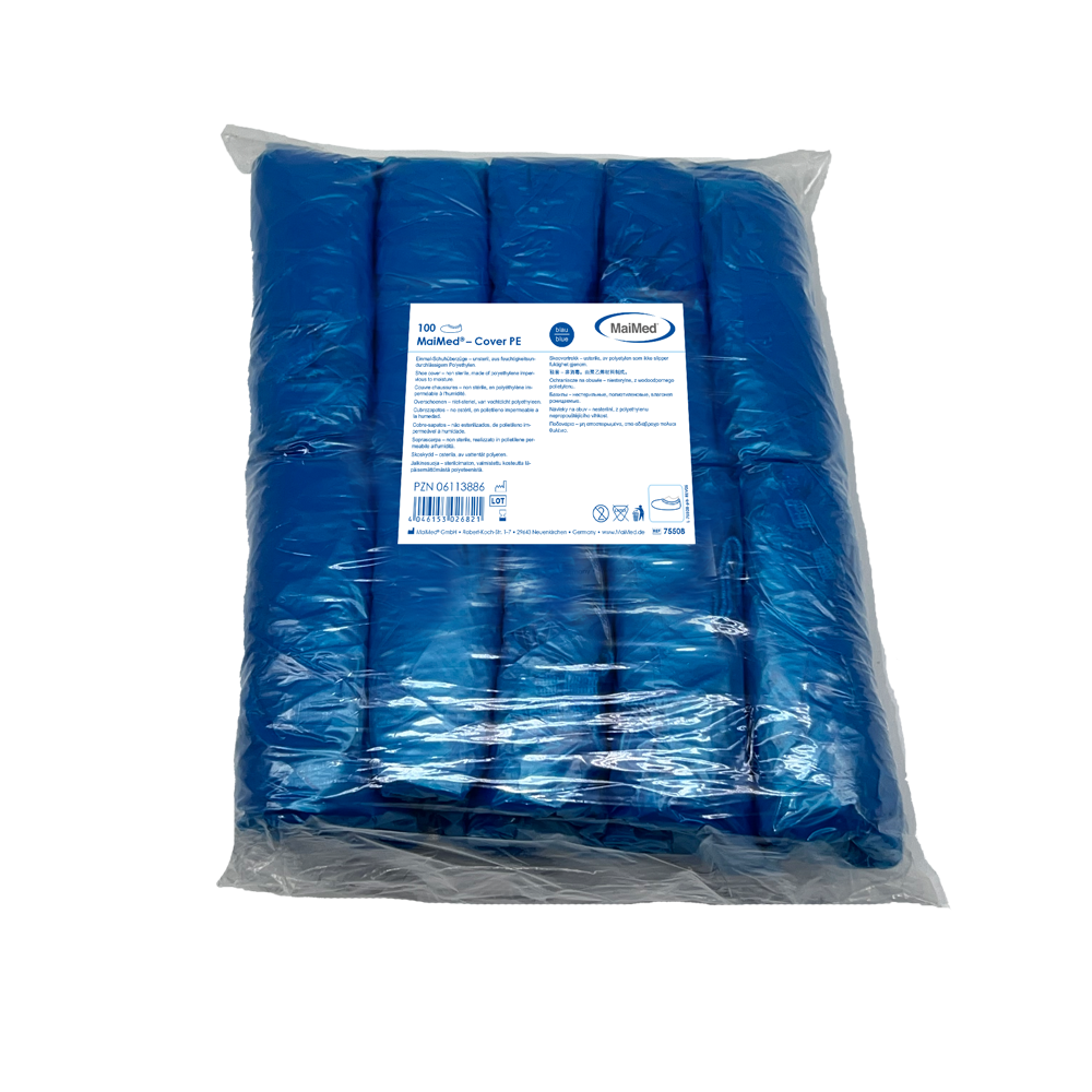 Clúdach bróg Corpoideachais MaiMed Clúdaíonn bróg indiúscartha déanta as Corpoideachas, gorm, 100 píosa/paca. | Pacáiste (100 píosa)