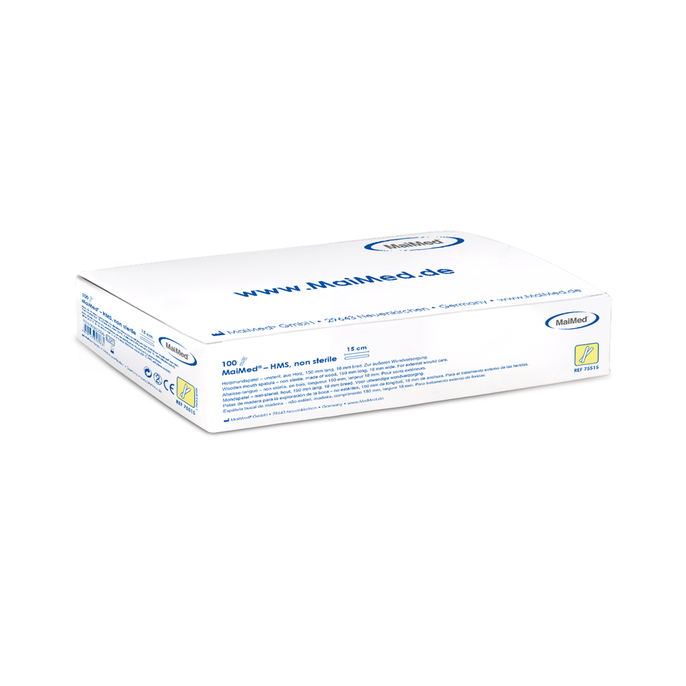 MaiMed - HMS depressor béal adhmaid neamh-steiriúil, 15cm ar fad, 100 píosa/bosca | Bosca (100 píosa)