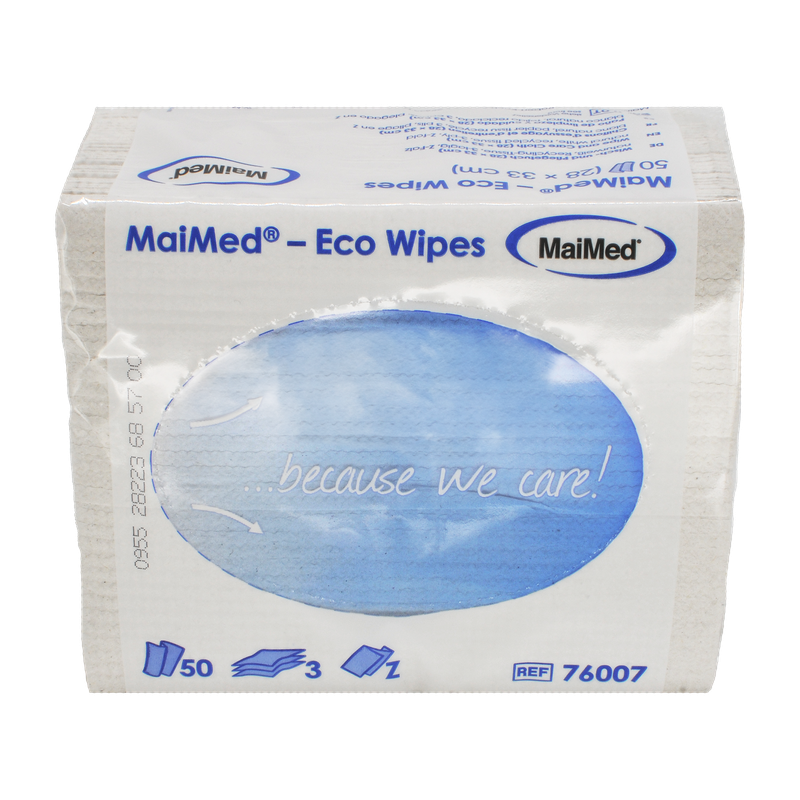 MaiMed- Eco Wipes - glanadh & cúram éadach, fíochán athchúrsáilte 28x33cm, bán nádúrtha, 3-ply, 50 píosa/paca | Pacáiste (50 píosa)