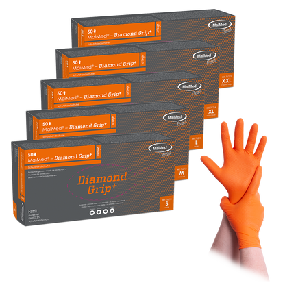 MaiMed-Diamond Grip+ orange, non-sterile, pf latex-free nitrile glove