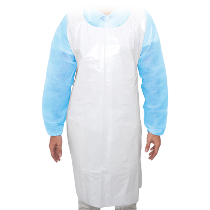 Corpoideachas Solas Naprúin MaiMed, naprún déanta as PE 75x120cm bán, 100 píosa/pacáiste, blocáilte, dromchla mín | Pacáiste (100 píosa)