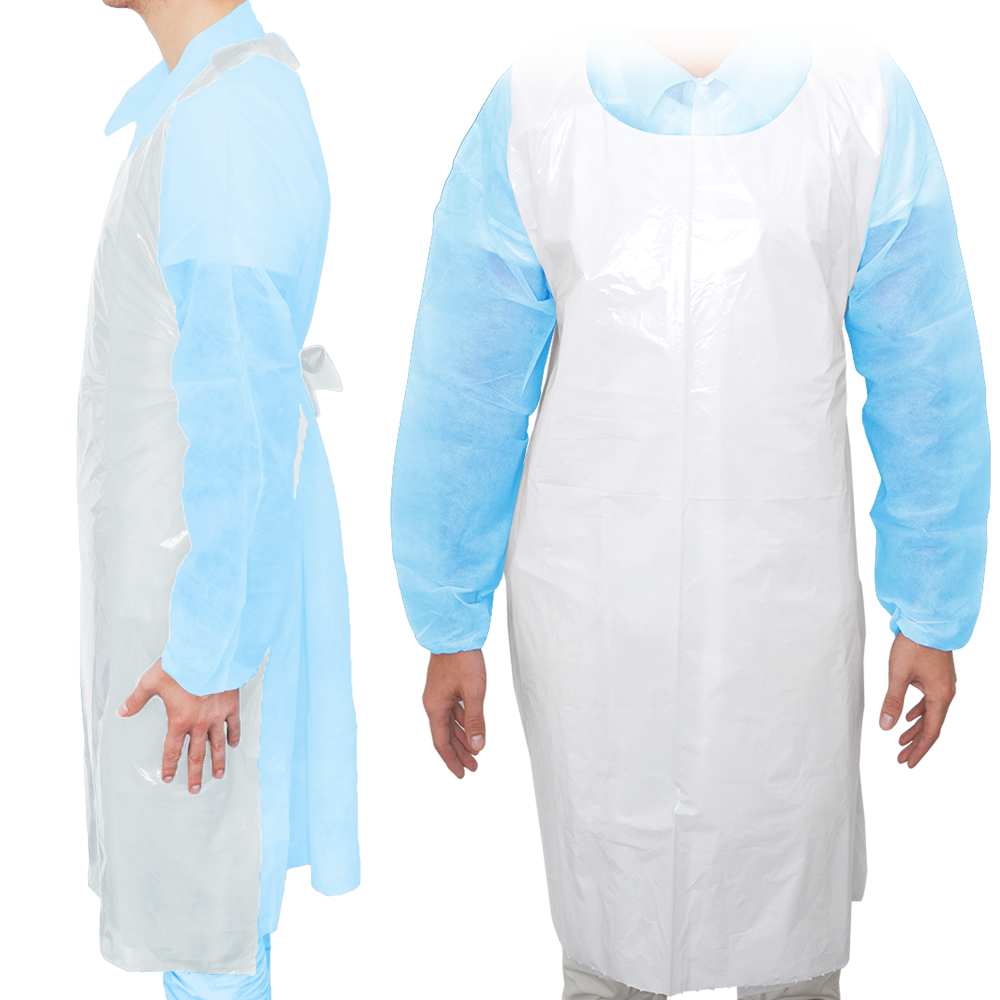 Corpoideachas Solas Naprúin MaiMed, naprún déanta as PE 75x120cm bán, 100 píosa/pacáiste, blocáilte, dromchla mín | Pacáiste (100 píosa)