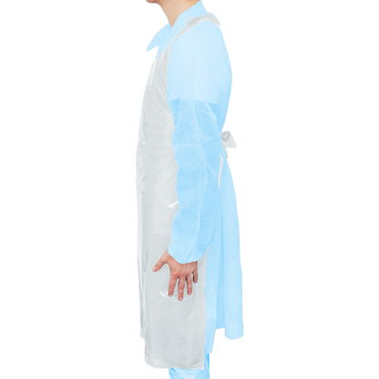 Corpoideachas Solas Naprúin MaiMed, naprún déanta as PE 75x120cm bán, 100 píosa/pacáiste, blocáilte, dromchla mín | Pacáiste (100 píosa)