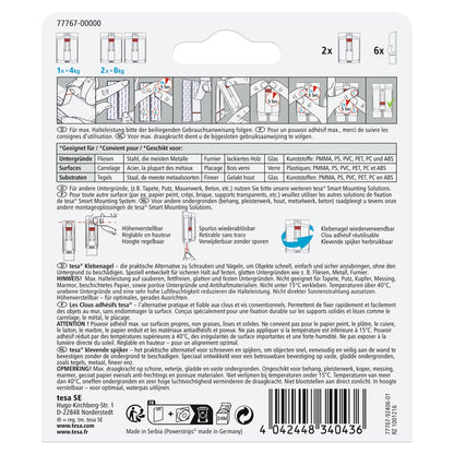 tesa Adjustable Adhesive Nail for Tiles and Metal, White, up to 4 kg