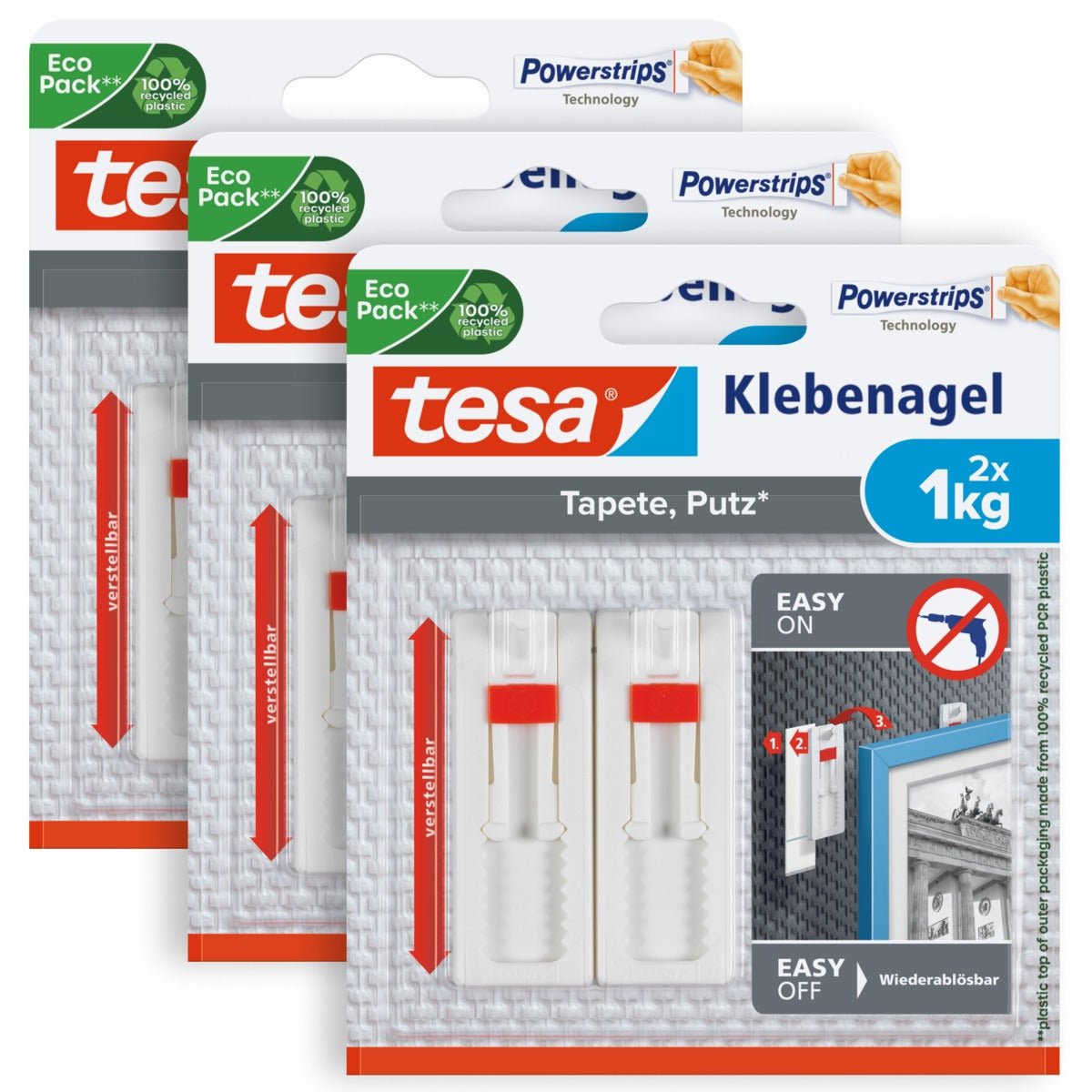 tesa Adhesive Nails for Wallpaper & Plaster, White, up to 1 kg