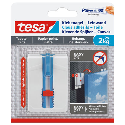 tesa Adhesive Nail for Wallpaper & Plaster, White, up to 2 kg