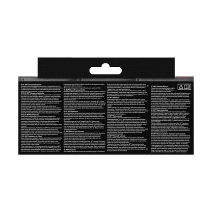 Taispeánann an íomhá cúl masc cáithníní 3M™ Cool Flow™ 8833, FFP3, le comhla, pacáiste 2 ó 3M Deutschland GmbH, le treoracha ilteangacha agus rabhaidh sábháilteachta i gcló bán dlúth ar phacáistiú dubh den chuid is mó.