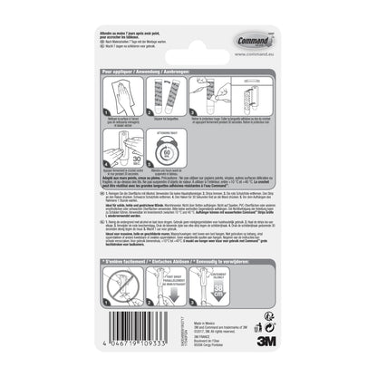 Rückseite einer Command™ Sägezahn-Bildernagel 17040 Packung von 3M Deutschland GmbH mit mehrsprachiger Anleitung, Abbildungen, Barcode (unten links), 3M Logo (unten rechts) - ideal für starke Befestigung und Bilder aufhängen ohne Nägel. Kontaktinformationen oben rechts.