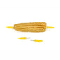 An ear with yellow PAPSTAR corn cob holders yellow from PAPSTAR GmbH at both ends and another pair below the ear, all on a white background.