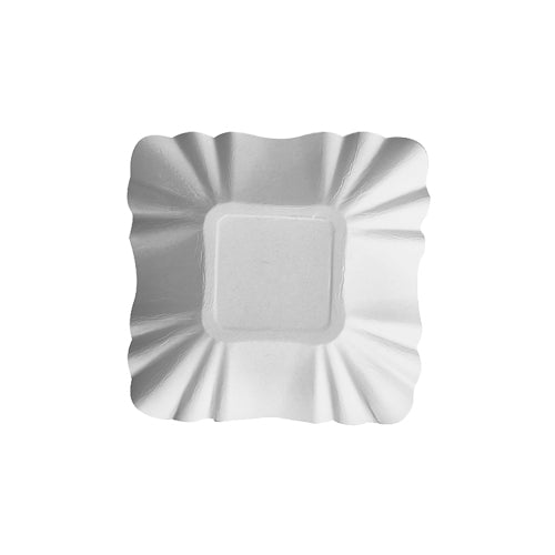 The PAPSTAR 100 trays, cardboard "pure" square white from PAPSTAR GmbH are square, white plates with a corrugated edge - perfect for catering needs and made of environmentally friendly cardboard.
