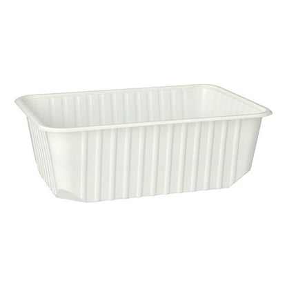 The Starpak 50 packaging cup is a white, rectangular 1-liter PP storage container (6.3 × 18.6 × 13.3 cm) with vertical side ribs and rounded corners, available in a pack of 50 pieces, depicted against a white background.