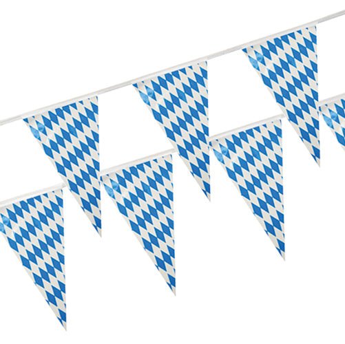 The pennant chain of PAPSTAR GmbH made of weatherproof foil with blue-white diamond pennants is ideal for outdoor events and adds a festive flair to any celebration.