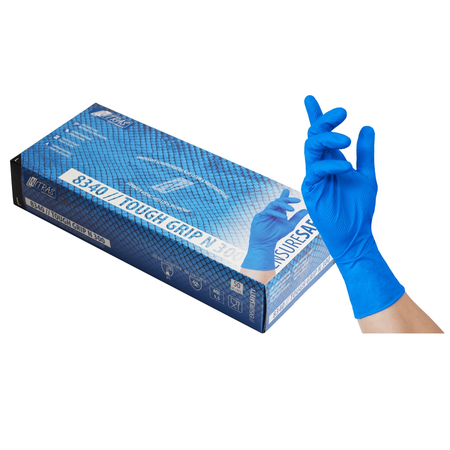 NITRAS TOUGH GRIP N 300, nitrile disposable gloves, blue