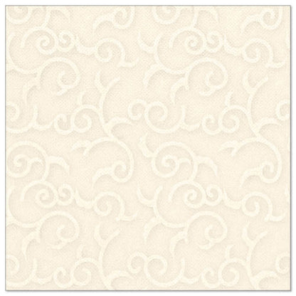 The "ROYAL Collection" from PAPSTAR GmbH 50 napkins consists of square, cream-colored champagne napkins (40 x 40 cm, 1/4-fold) with embossed, decorative swirl pattern for elegant texture.