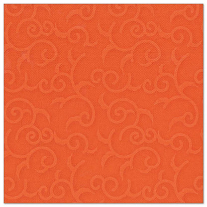 Eine quadratische, nektarine-orangefarbene Serviette mit dezentem, geprägtem Wirbelmuster, inspiriert vom Stil der ROYAL Collection Servietten der PAPSTAR GmbH. Produkt: PAPSTAR 50 Servietten "ROYAL Collection" 1/4-Falz 40 x 40 cm nektarine.