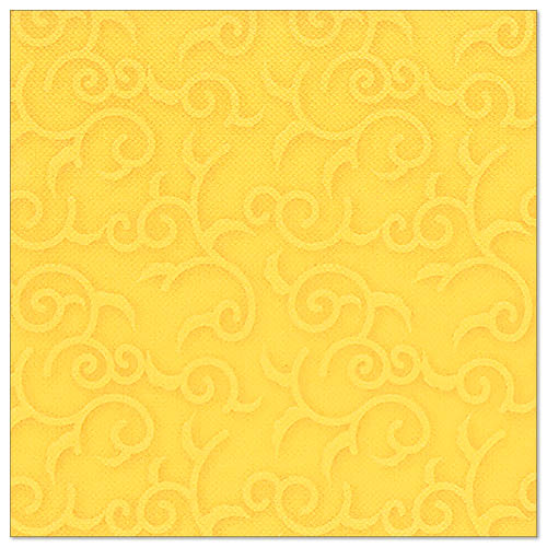 The yellow napkin PAPSTAR 50 "ROYAL Collection" napkins 1/4-fold 40 x 40 cm by PAPSTAR GmbH is fully covered with an embossed vine pattern.