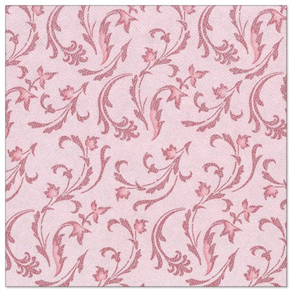 A burgundy, square napkin from the PAPSTAR ROYAL Collection with a swirling, floral vine and leaf pattern, 40 x 40 cm, 1/4-fold.