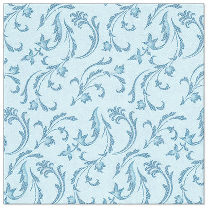 The 50 napkins "ROYAL Collection" (1/4 fold, 40 x 40 cm) from PAPSTAR GmbH in turquoise feature an elegant, uniform pattern of floral vines and leaves for decorative table adornment.