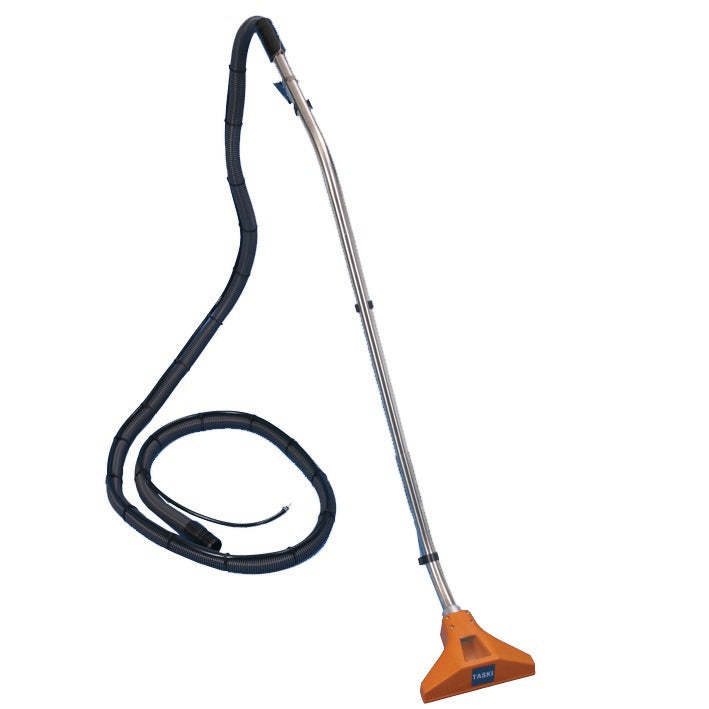 The Diversey Germany accessory set aquamat 20, 30 features a 3.5 m long spray hose, a 3-piece metal handle, and a swivel nozzle - here with an orange head on a white base - perfect for professional carpet cleaning. Package contains 1 piece.