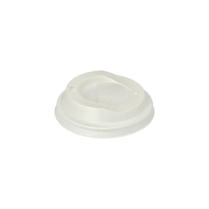 The PAPSTAR 50 dome lid made of C-PLA, round, 2.1 cm high and white from PAPSTAR GmbH – biodegradable with a raised edge and small drinking hole: the eco-friendly solution for disposable to-go drink cups.