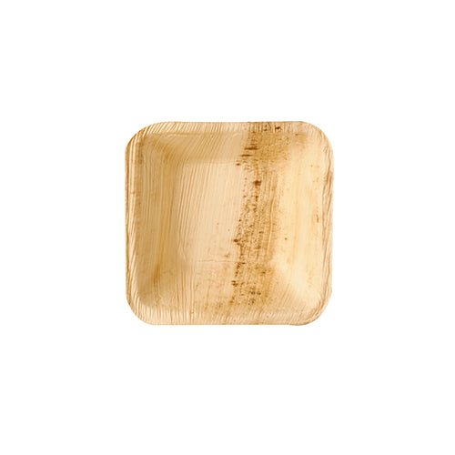 A round palm leaf bowl from the Pure series of PAPSTAR GmbH, viewed from above. The eco-friendly disposable bowl is part of a 25-pack and ideal for sustainable events. It stands on a plain white background.