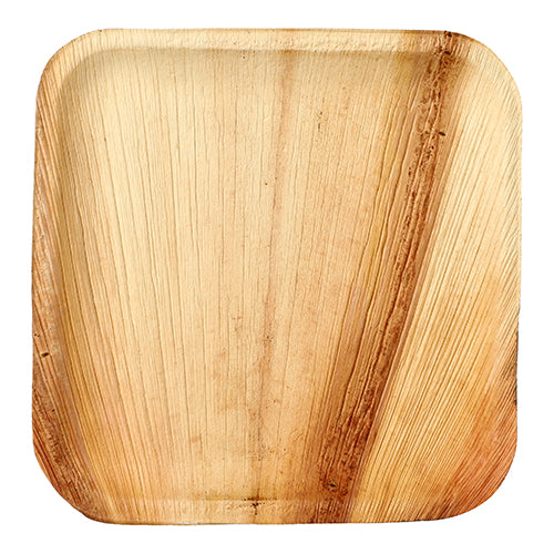 The PAPSTAR 25 plate palm leaf "pure" from PAPSTAR GmbH is a square, light brown plate made of natural palm leaf with a unique grain and eco-friendly design – ideal for special occasions.