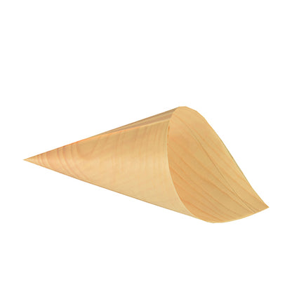 A single light PAPSTAR 50 finger food cone bag, wood "pure" by PAPSTAR GmbH is depicted on a plain white background.