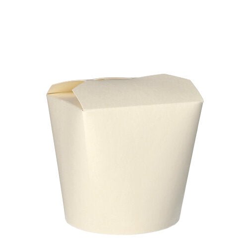 The PAPSTAR 50 pasta boxes made of white cardboard from PAPSTAR GmbH are practical takeout containers with a folding lid, ideal for catering and safe food transport. The closed, empty container is depicted against a white background.